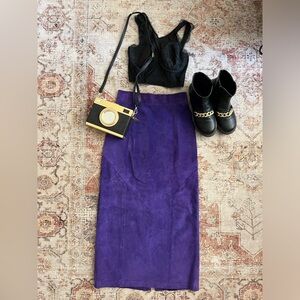 Vintage full length purple leather pencil skirt